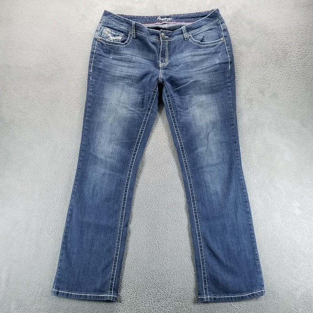 Amethyst Jeans Womes 16 Blue Straight Low Rise Embroidered Flap Pockets